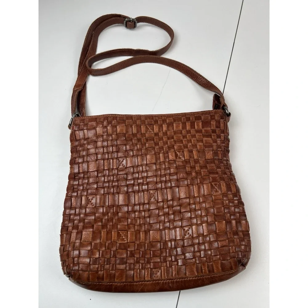 Anthropologie Vilenca Holland Brown Woven Leather Crossbody Bag Boho